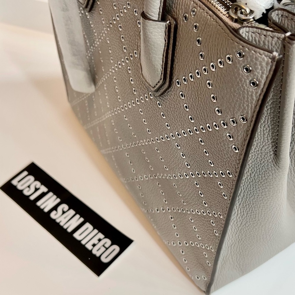 Grey Mercer Grommeted Pebbled Leather Tote Bag By Michael Kors - Picture 15 of 16